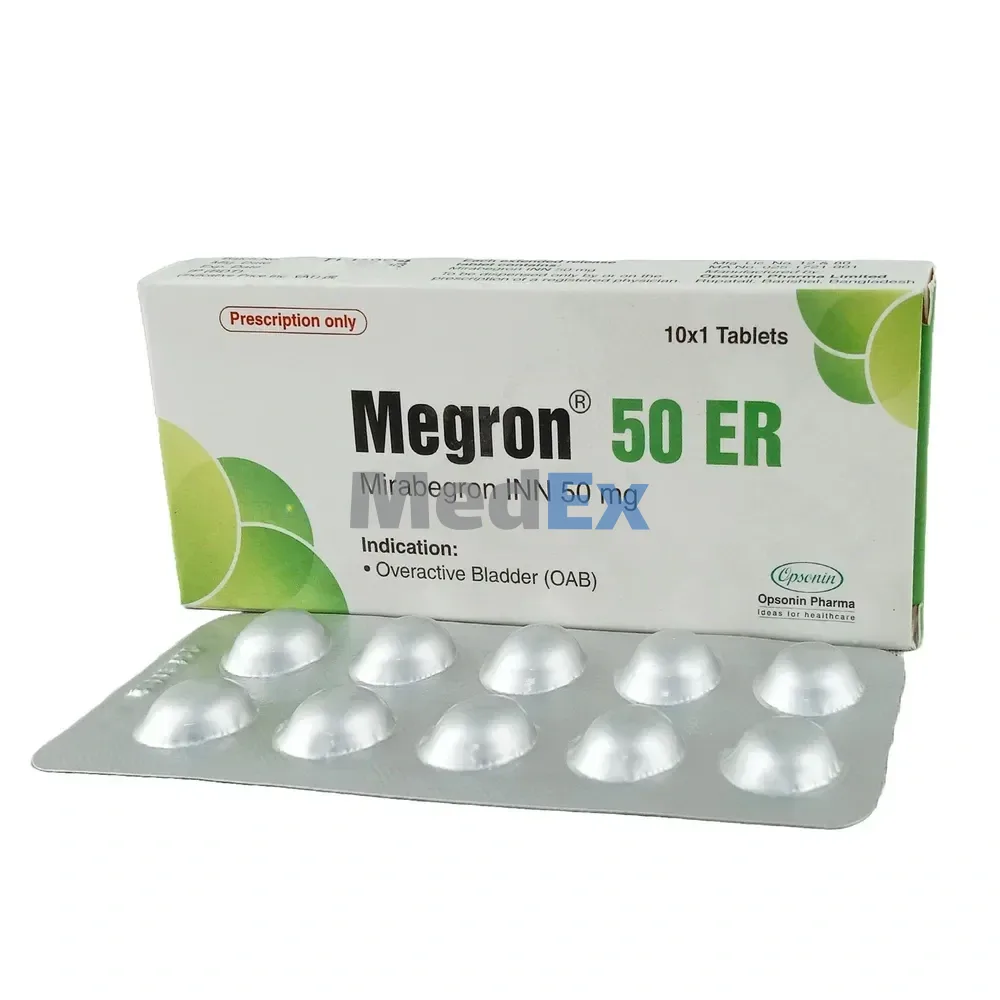 Megron ER (25–50 mg) pack, manufacturer as listed: Opsonin Pharma