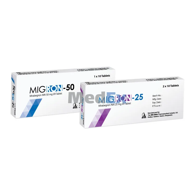 Migron ER (25–50 mg) pack, manufacturer as listed: Ibn Sina Pharma
