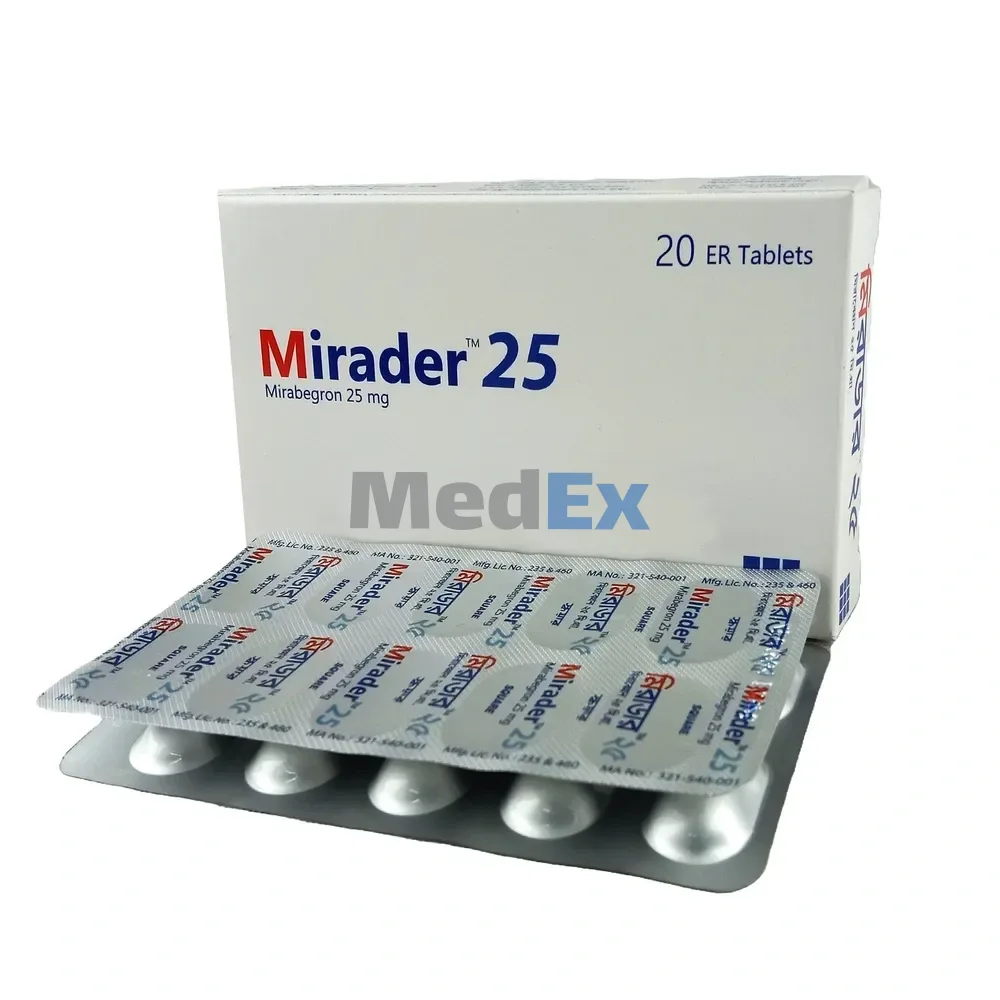 Mirader (25 mg) pack, manufacturer as listed: Square Pharma