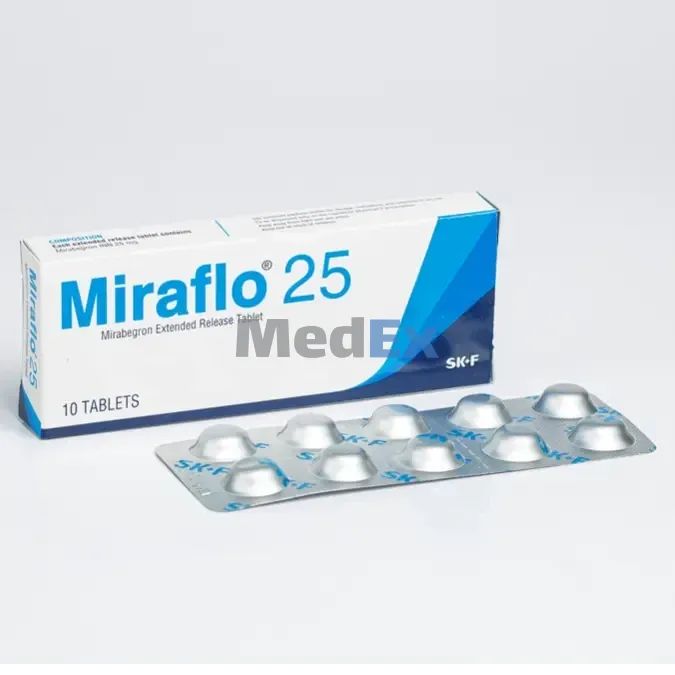Miraflo (25 mg) pack, manufacturer as listed: Eskayef