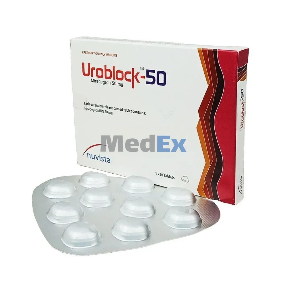 Uroblock (25–50 mg) pack, manufacturer as listed: Nuvista